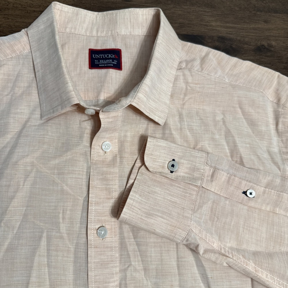 UNTUCKit Linen Blend Shirt Mens 2XL‎ Tangerine Peach Long Sleeve Button Up